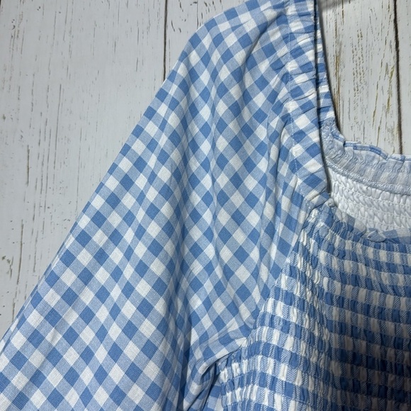 Torrid Rayon Gingham Blue White Smocked Bodice Long Sleeve Crop Blouse 1X - Picture 4 of 5
